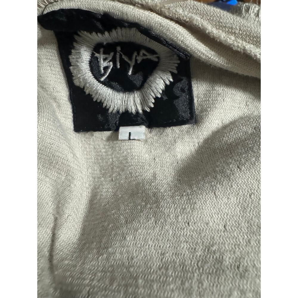 Johnny Was Biya Open Hooded Cardigan Duster Taupe Ivory Embroidered Size L - Picture 5 of 6